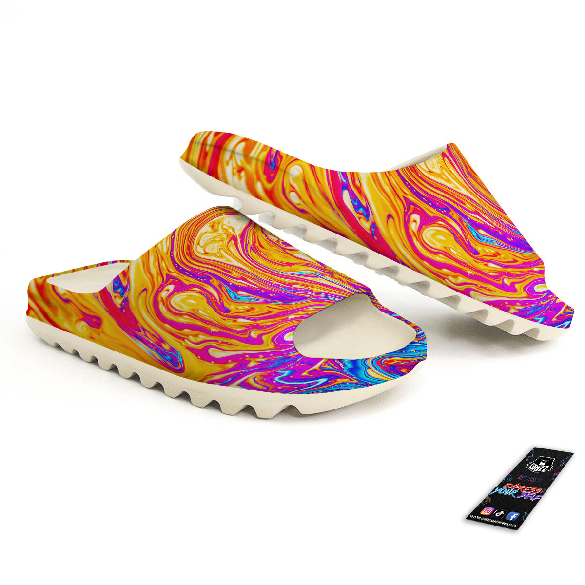 Abstract Orange Psychedelic Print Sandals-grizzshop