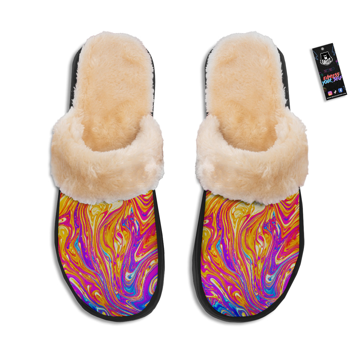 Abstract Orange Psychedelic Print Slippers-grizzshop