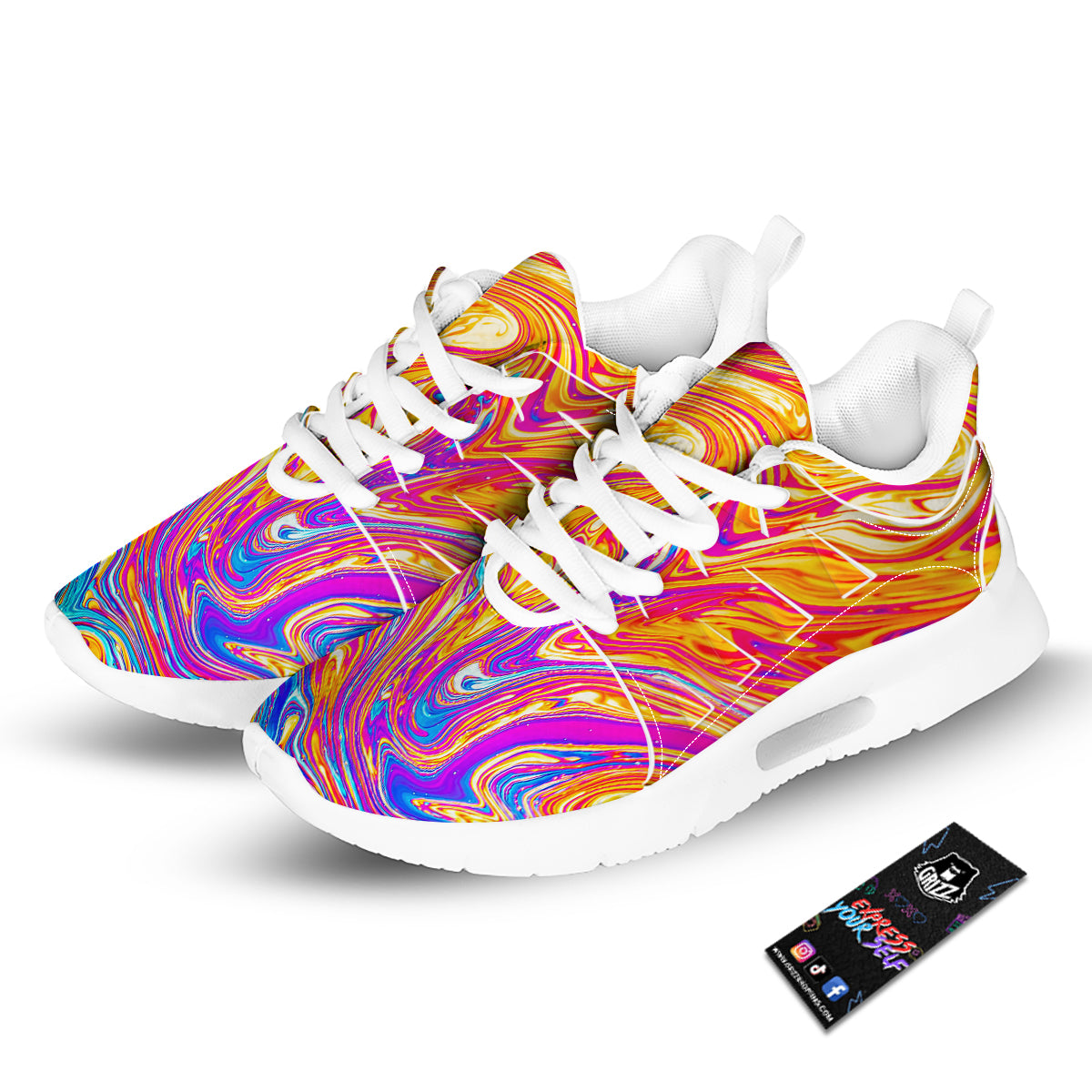 Abstract Orange Psychedelic Print Tennis Shoes-grizzshop