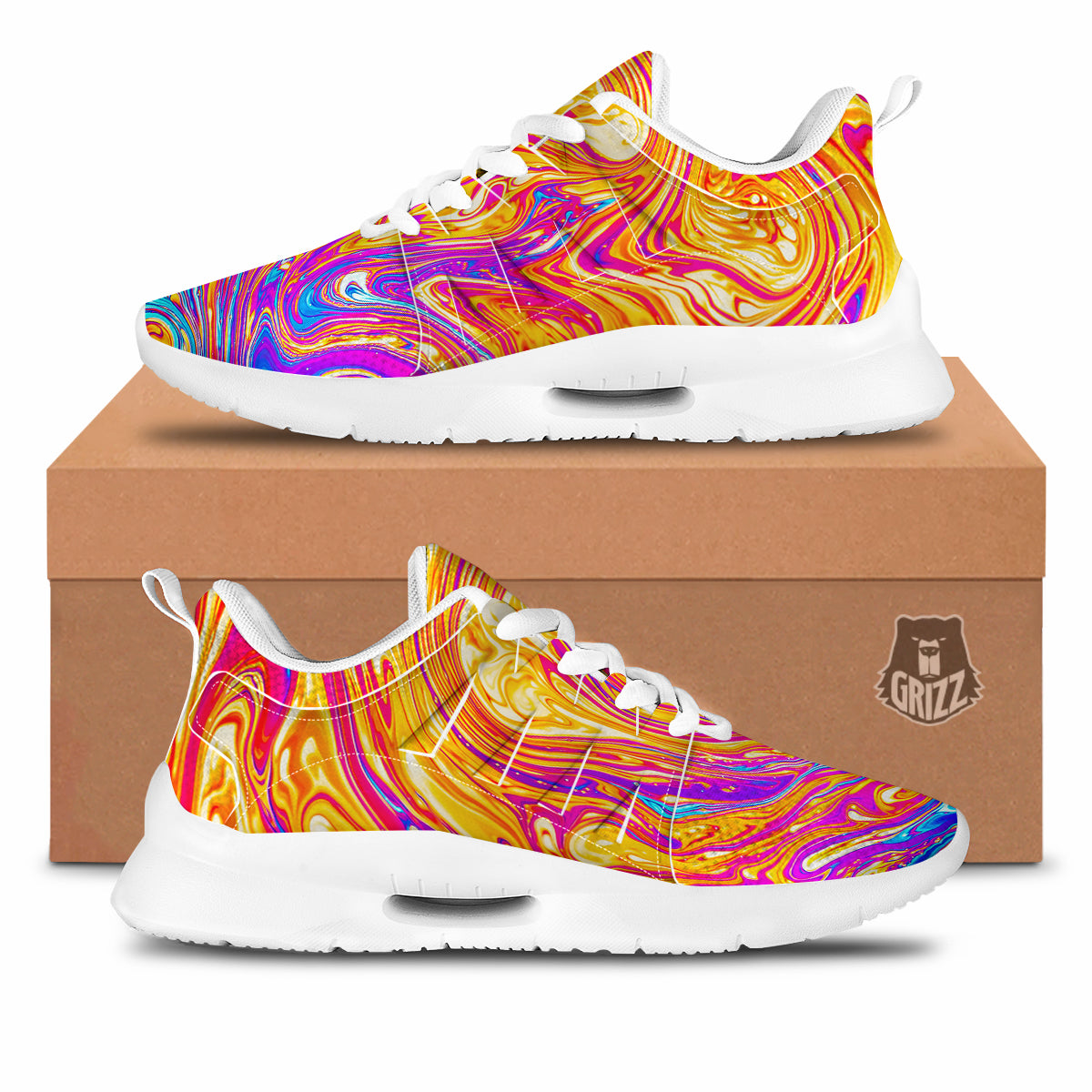 Abstract Orange Psychedelic Print Tennis Shoes-grizzshop