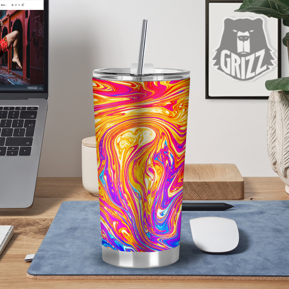 Abstract Orange Psychedelic Print Tumbler-grizzshop