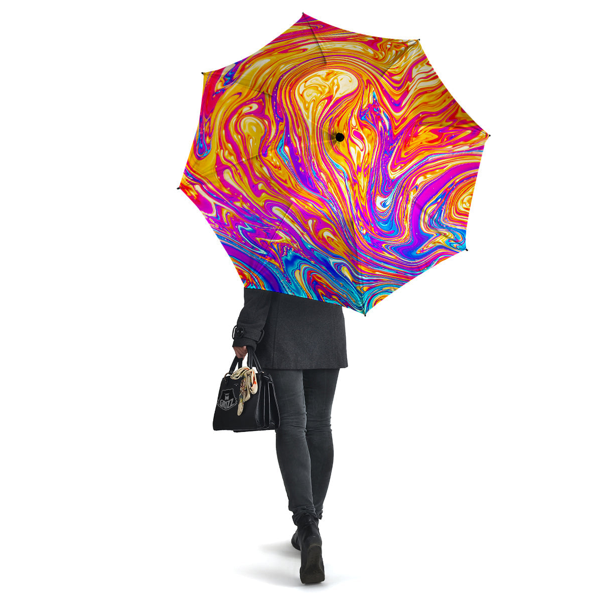 Abstract Orange Psychedelic Print Umbrella-grizzshop