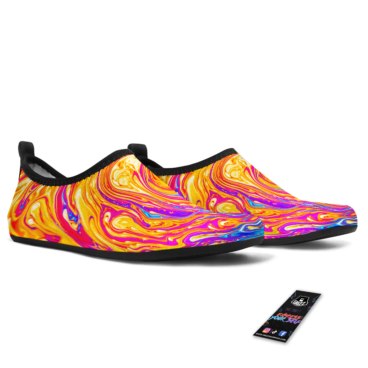 Abstract Orange Psychedelic Print Water Shoes-grizzshop