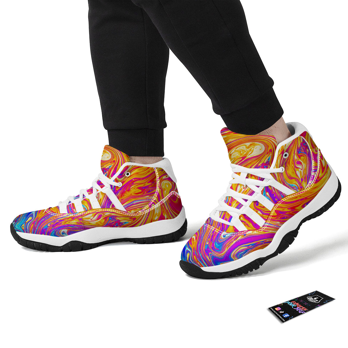 Abstract Orange Psychedelic Print White Bball Shoes-grizzshop