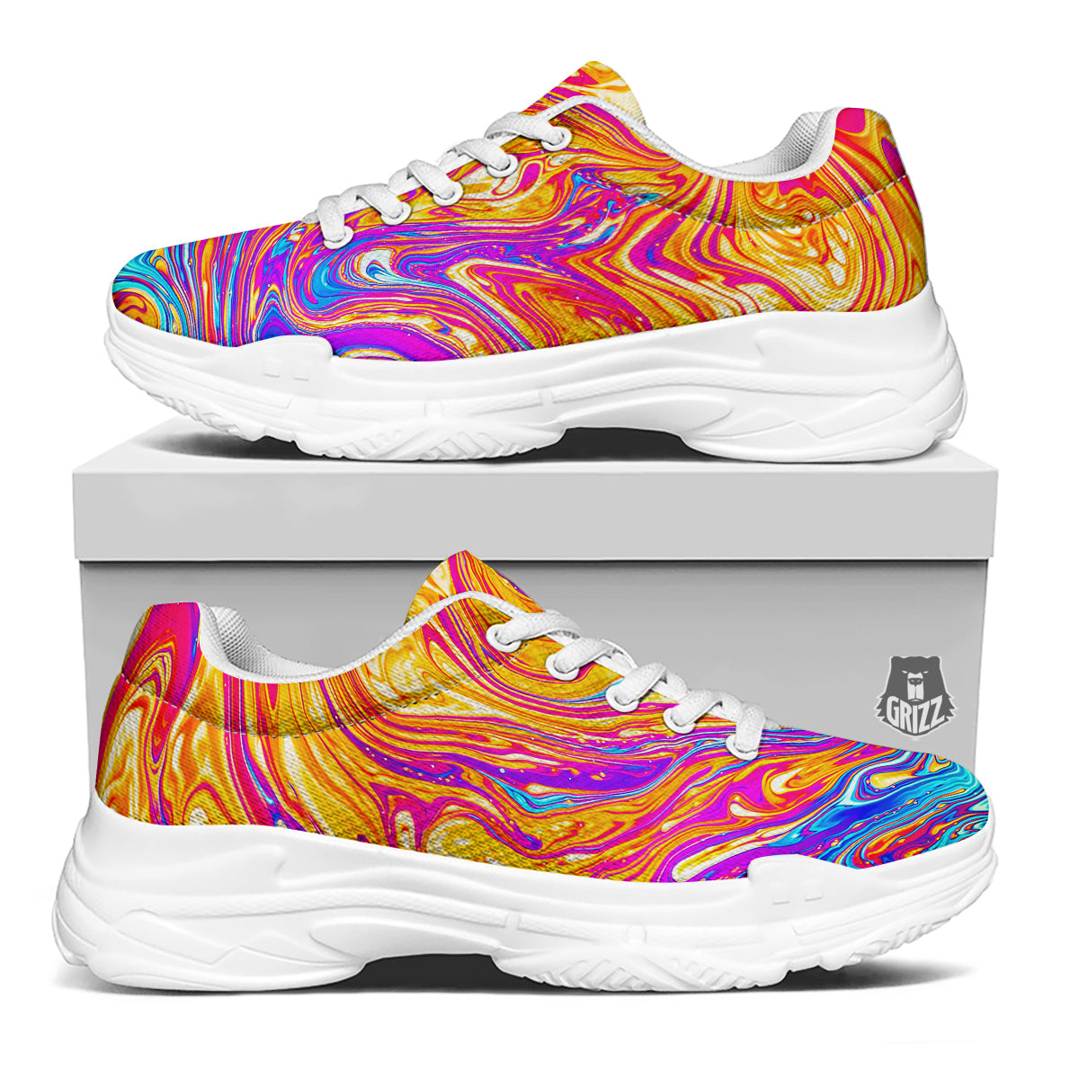 Abstract Orange Psychedelic Print White Chunky Shoes-grizzshop