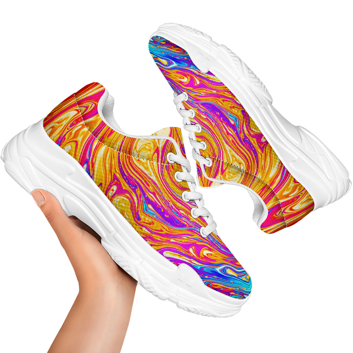 Abstract Orange Psychedelic Print White Chunky Shoes-grizzshop