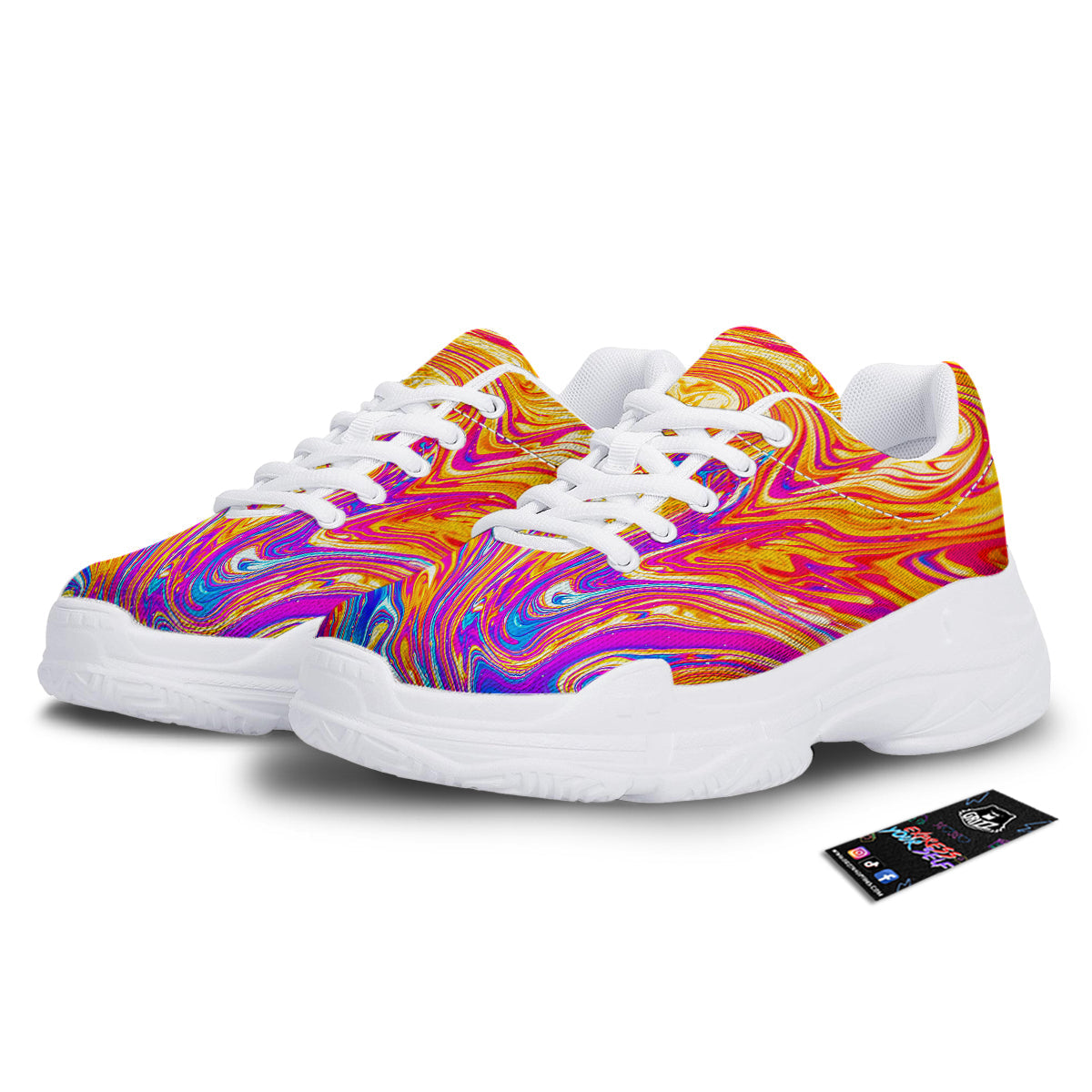 Abstract Orange Psychedelic Print White Chunky Shoes-grizzshop