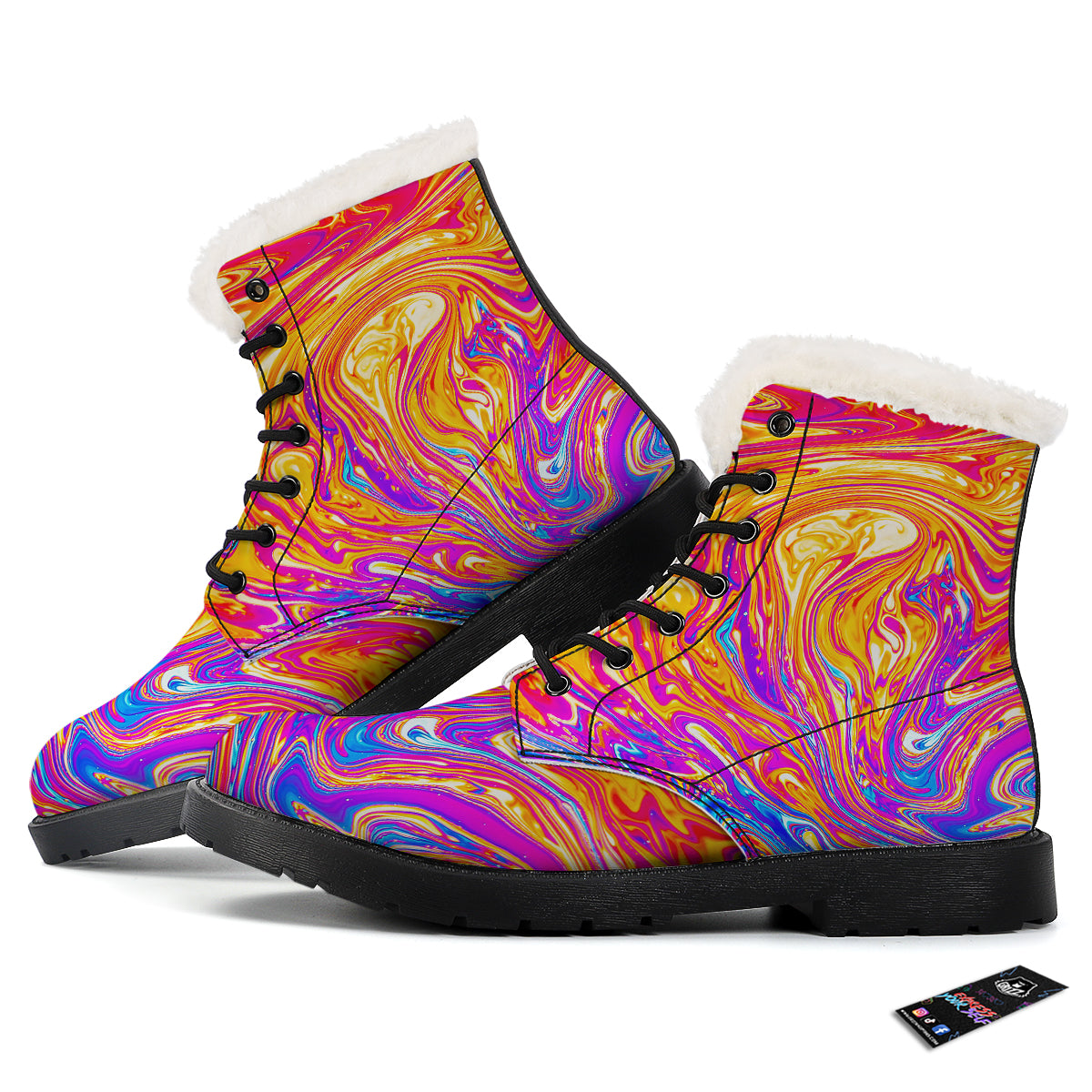 Abstract Orange Psychedelic Print Winter Boots-grizzshop