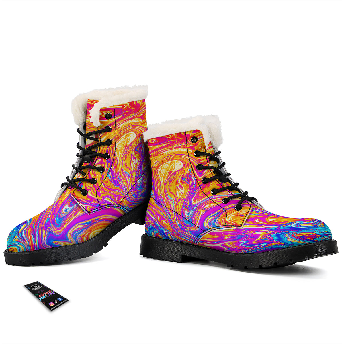 Abstract Orange Psychedelic Print Winter Boots-grizzshop