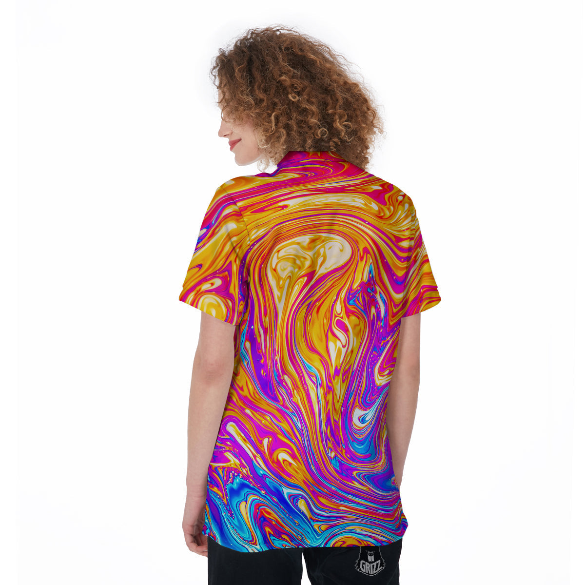 Abstract Orange Psychedelic Print Women's Golf Shirts-grizzshop
