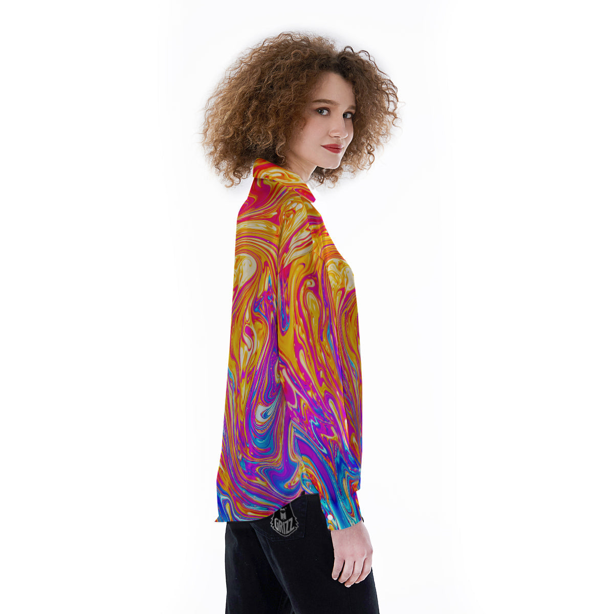 Abstract Orange Psychedelic Print Women's Long Sleeve Shirts-grizzshop