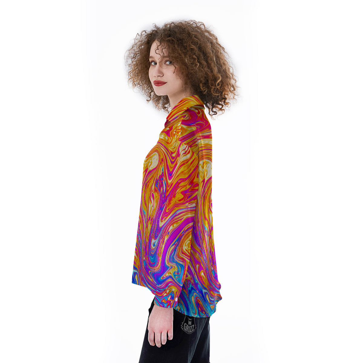 Abstract Orange Psychedelic Print Women's Long Sleeve Shirts-grizzshop