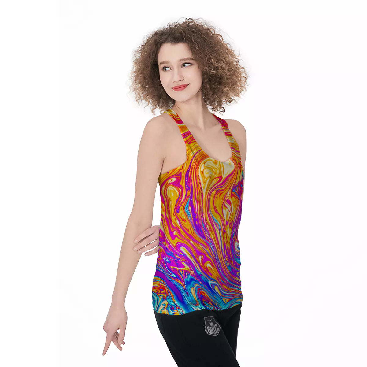 Abstract Orange Psychedelic Print Women's Racerback Tank Top-grizzshop
