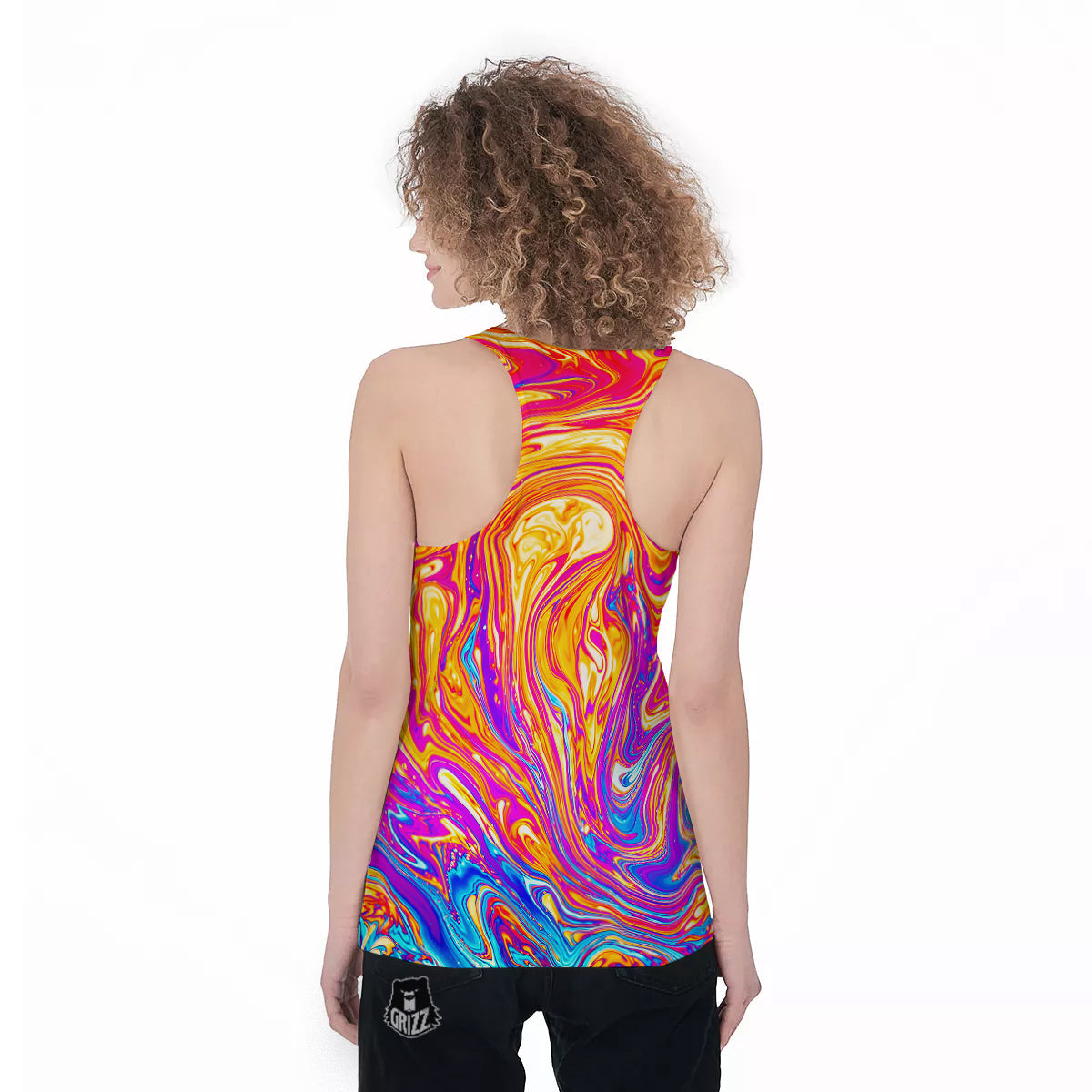 Abstract Orange Psychedelic Print Women's Racerback Tank Top-grizzshop