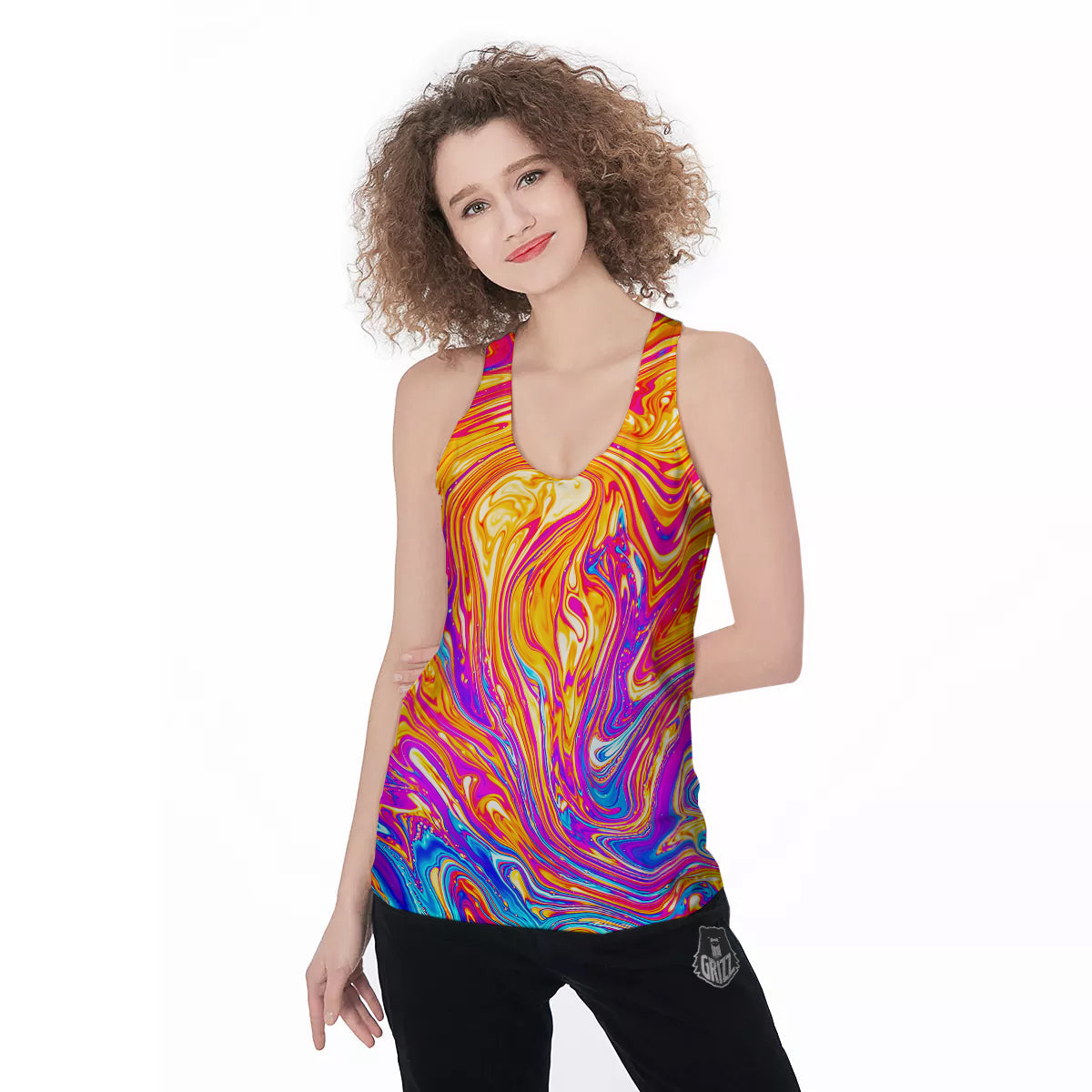 Abstract Orange Psychedelic Print Women's Racerback Tank Top-grizzshop
