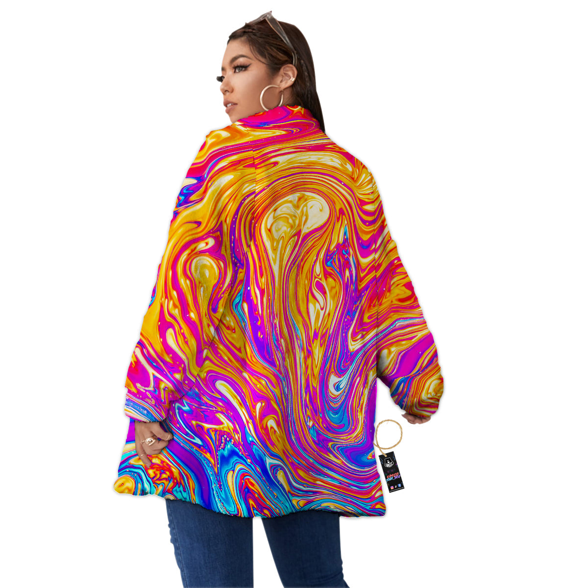 Abstract Orange Psychedelic Print Women's Sherpa Jacket-grizzshop