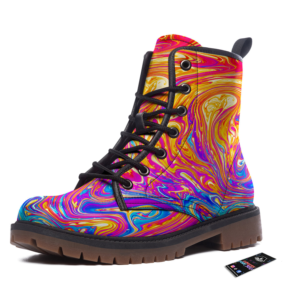 Abstract Orange Psychedelic Print Work Boots-grizzshop