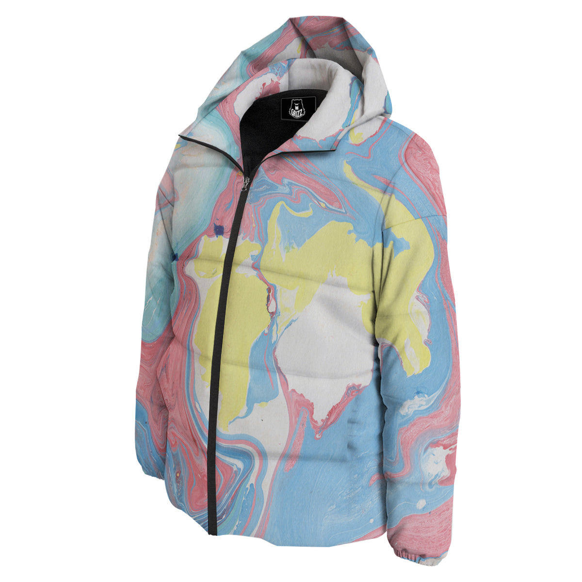 Abstract Pastel Texture Marble Print Down Jacket-grizzshop