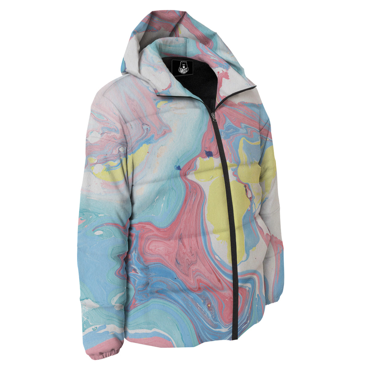 Abstract Pastel Texture Marble Print Down Jacket-grizzshop