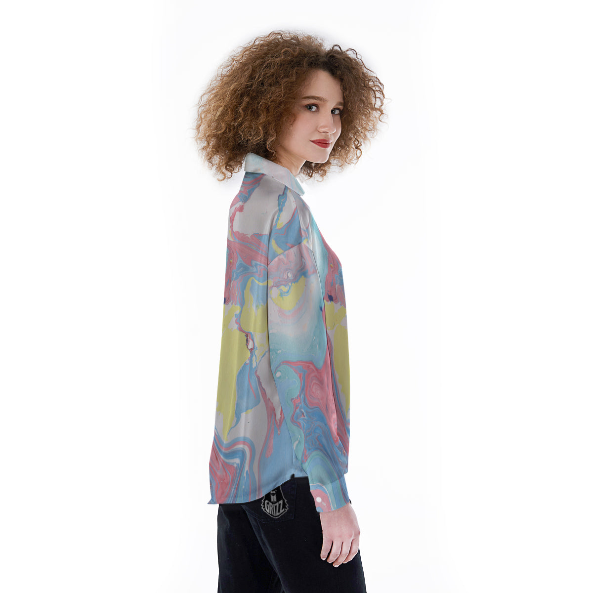 Abstract Pastel Texture Marble Print Women's Long Sleeve Shirts-grizzshop