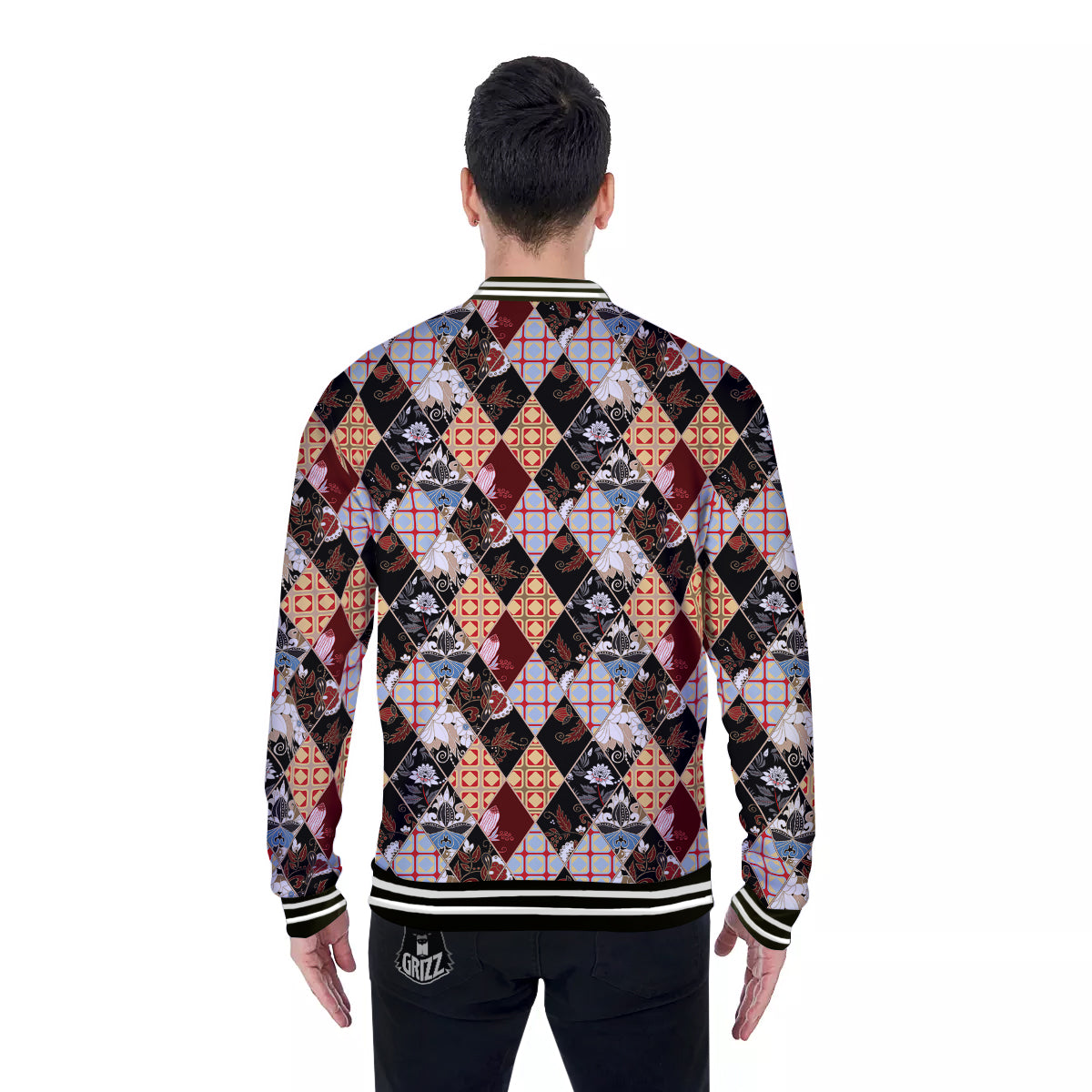 Abstract Patchwork Floral Print Pattern Baseball Jacket-grizzshop