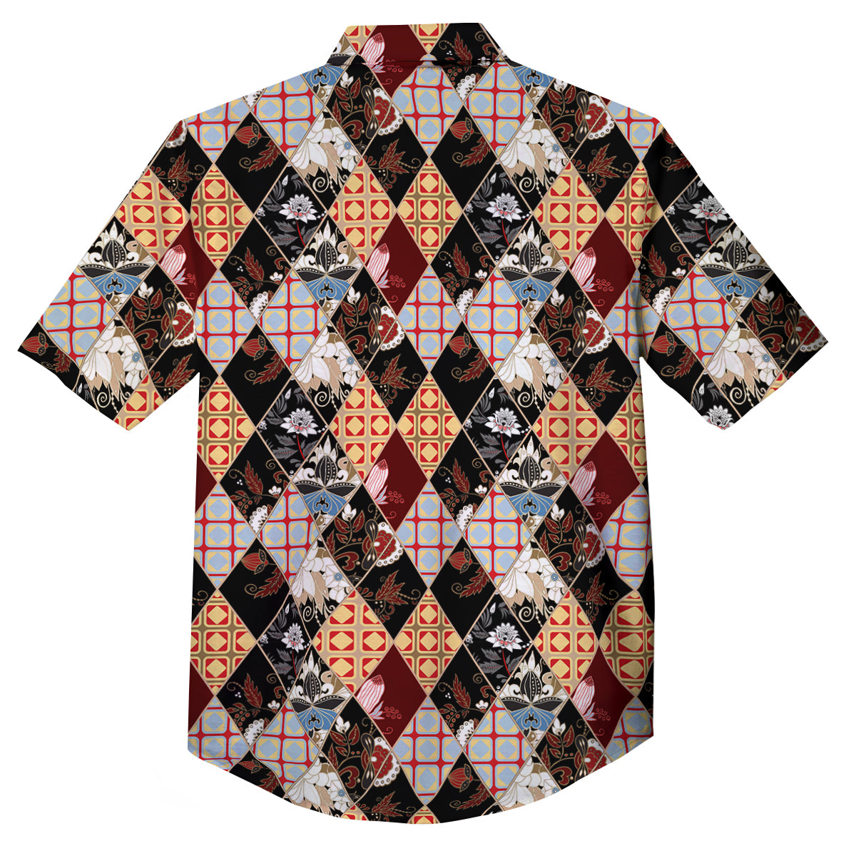 Abstract Patchwork Floral Print Pattern Button Up Shirt-grizzshop