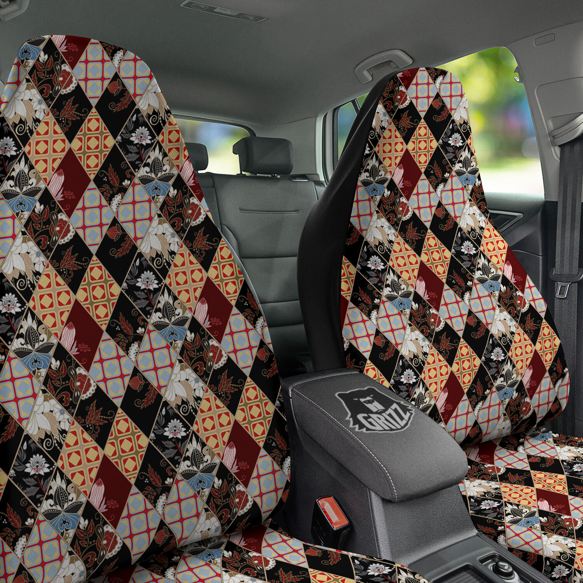 Abstract Patchwork Floral Print Pattern Car Seat Covers-grizzshop