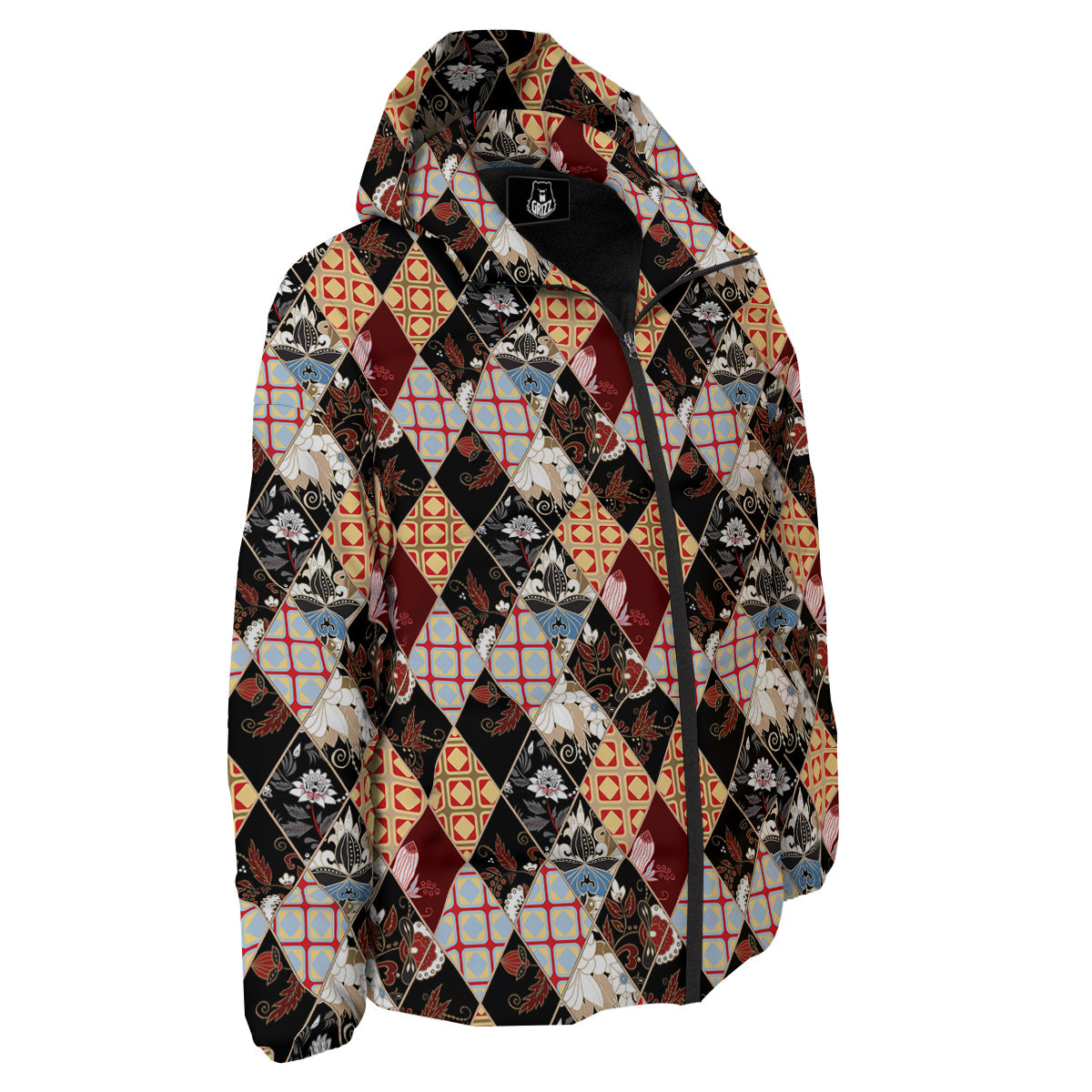 Abstract Patchwork Floral Print Pattern Down Jacket-grizzshop