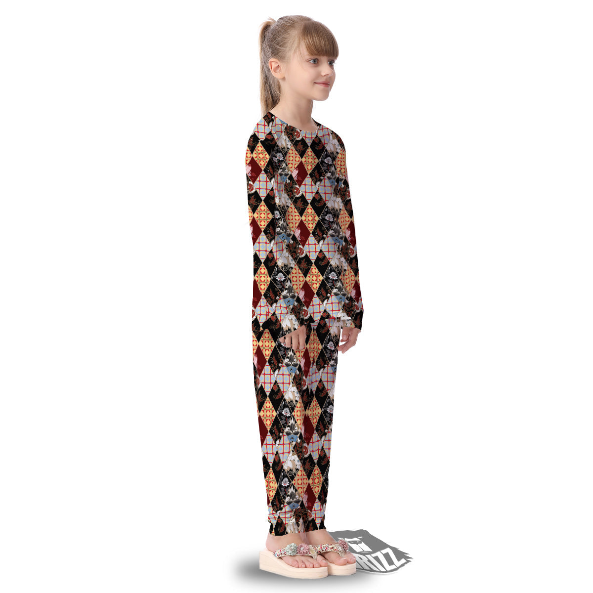 Abstract Patchwork Floral Print Pattern Kid's Pajamas-grizzshop