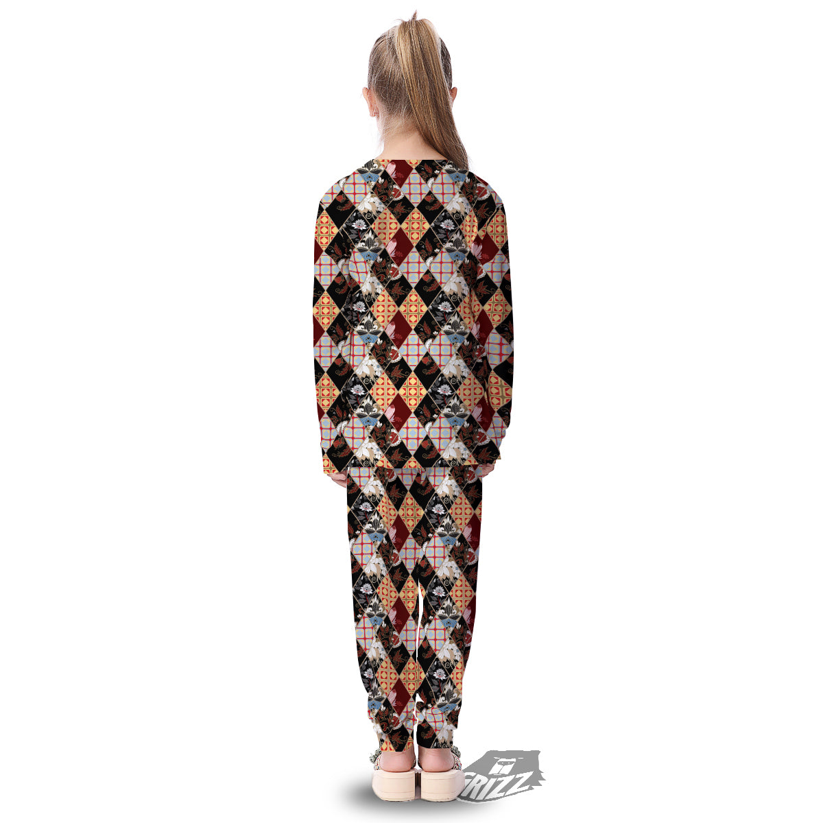 Abstract Patchwork Floral Print Pattern Kid's Pajamas-grizzshop