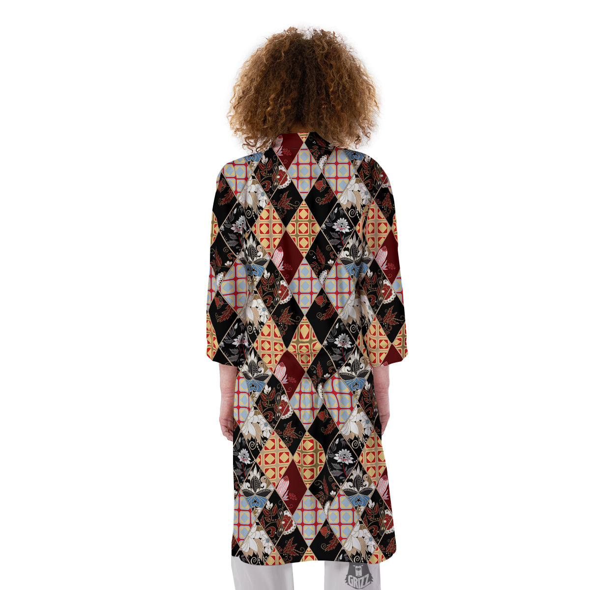 Abstract Patchwork Floral Print Pattern Kimono-grizzshop