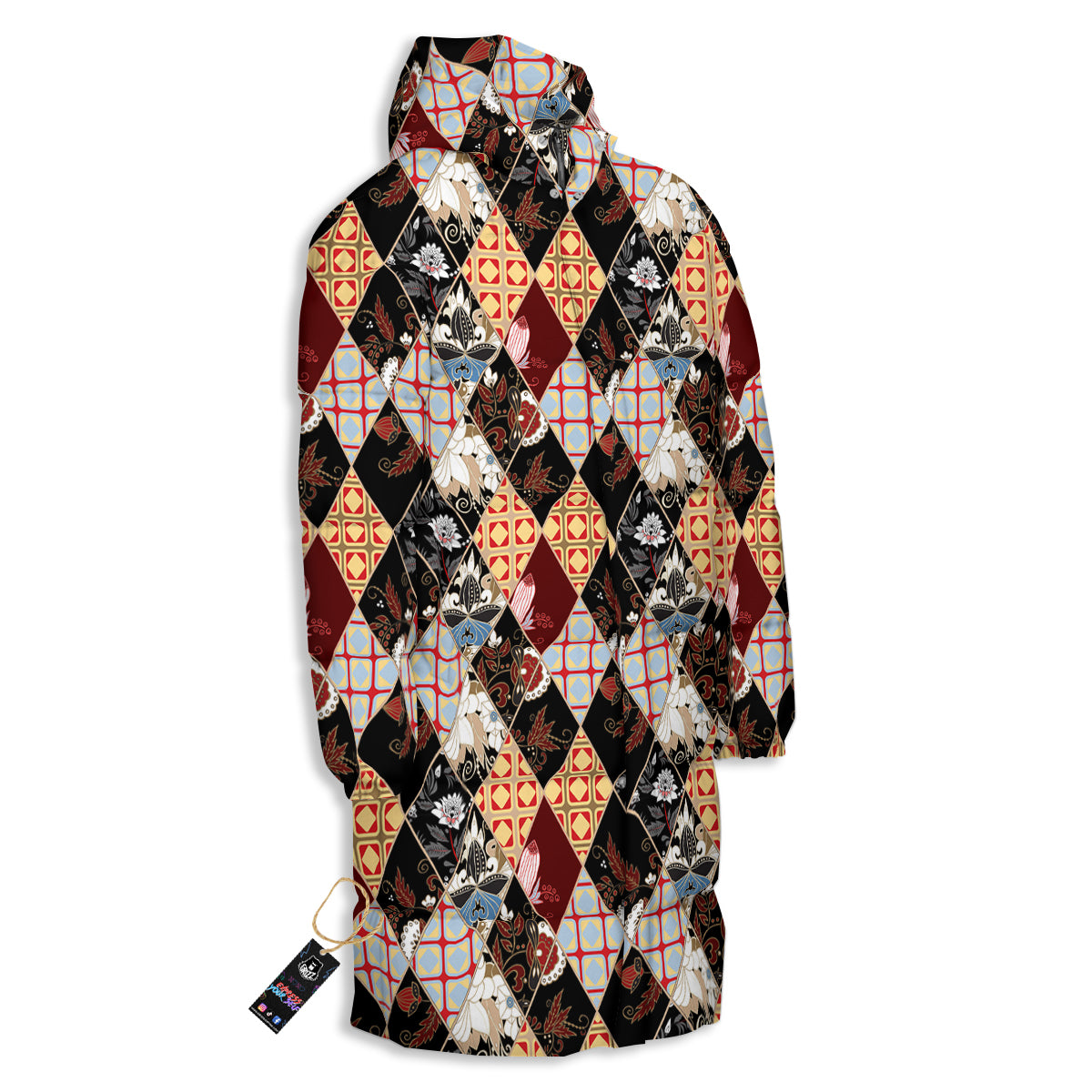 Abstract Patchwork Floral Print Pattern Long Down Jacket-grizzshop