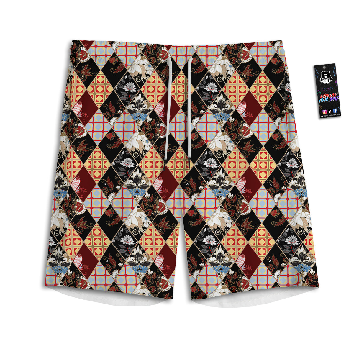 Abstract Patchwork Floral Print Pattern Men's Athletic Shorts-grizzshop