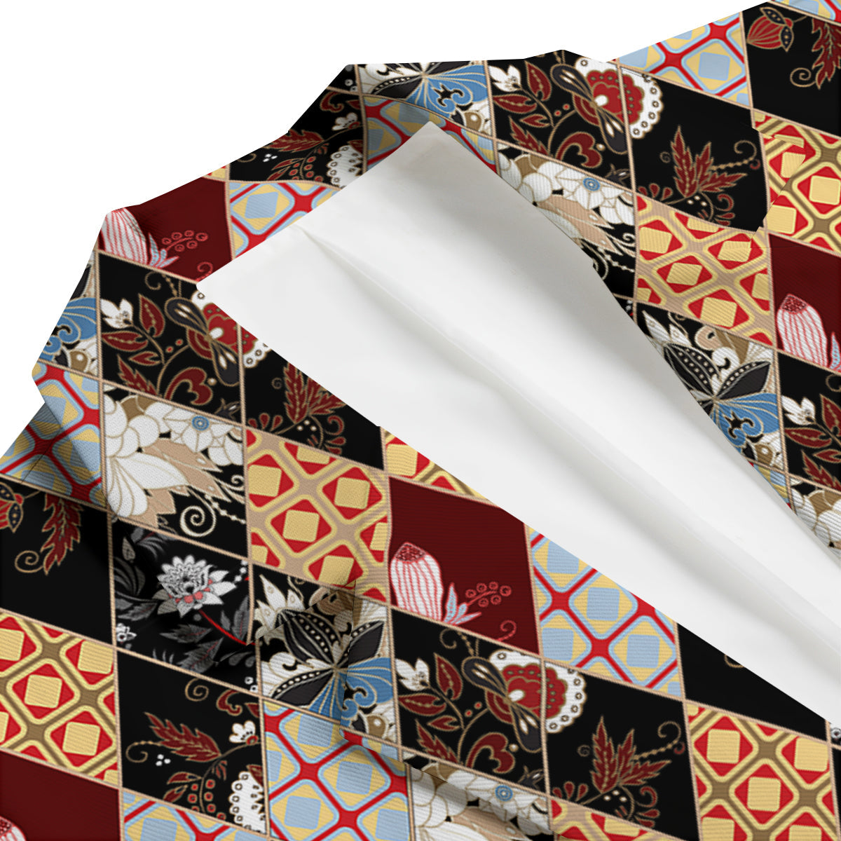 Abstract Patchwork Floral Print Pattern Men's Blazer-grizzshop