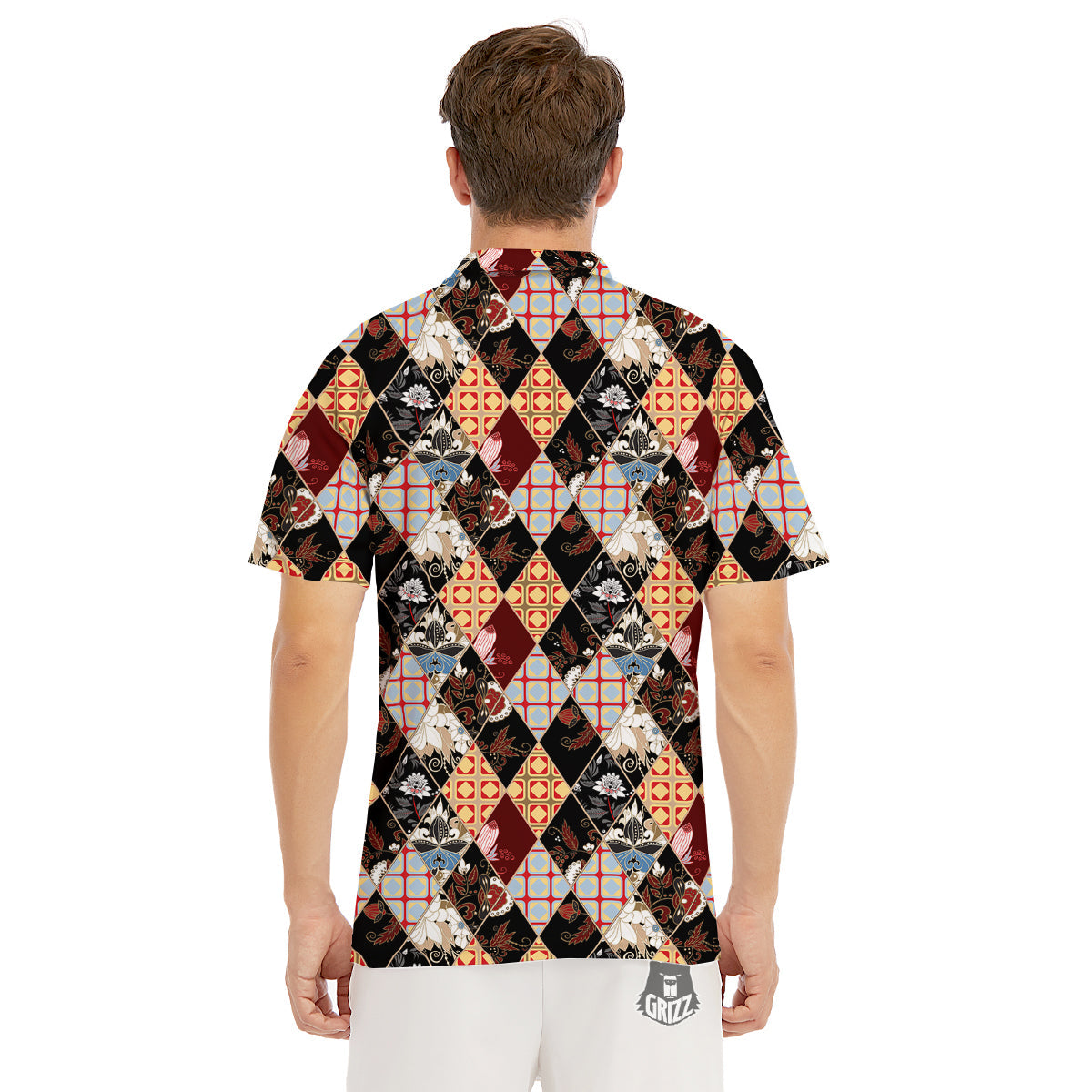 Abstract Patchwork Floral Print Pattern Men's Golf Shirts-grizzshop