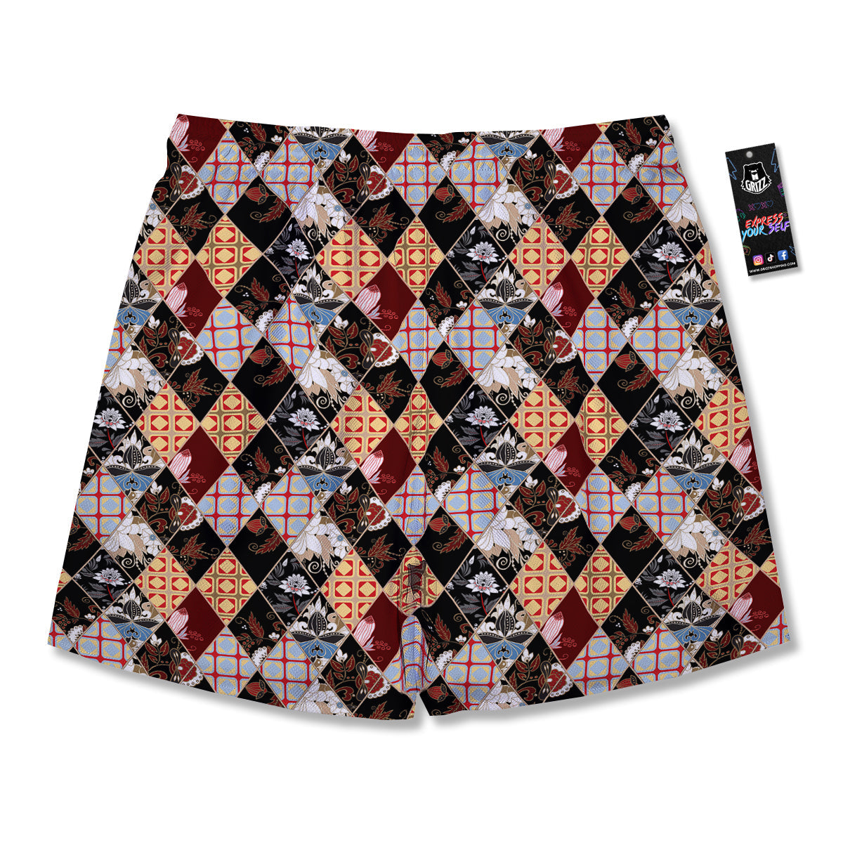 Abstract Patchwork Floral Print Pattern Men's Running Shorts-grizzshop