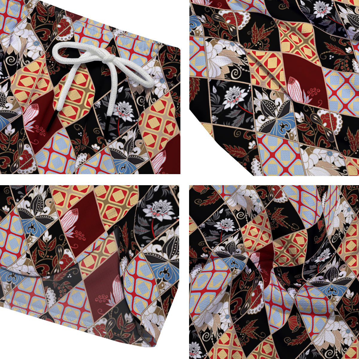 Abstract Patchwork Floral Print Pattern Men's Running Shorts-grizzshop