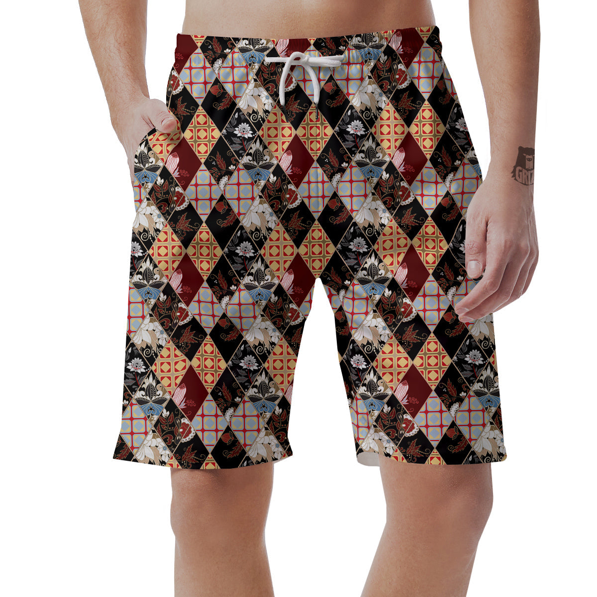 Abstract Patchwork Floral Print Pattern Men's Shorts-grizzshop