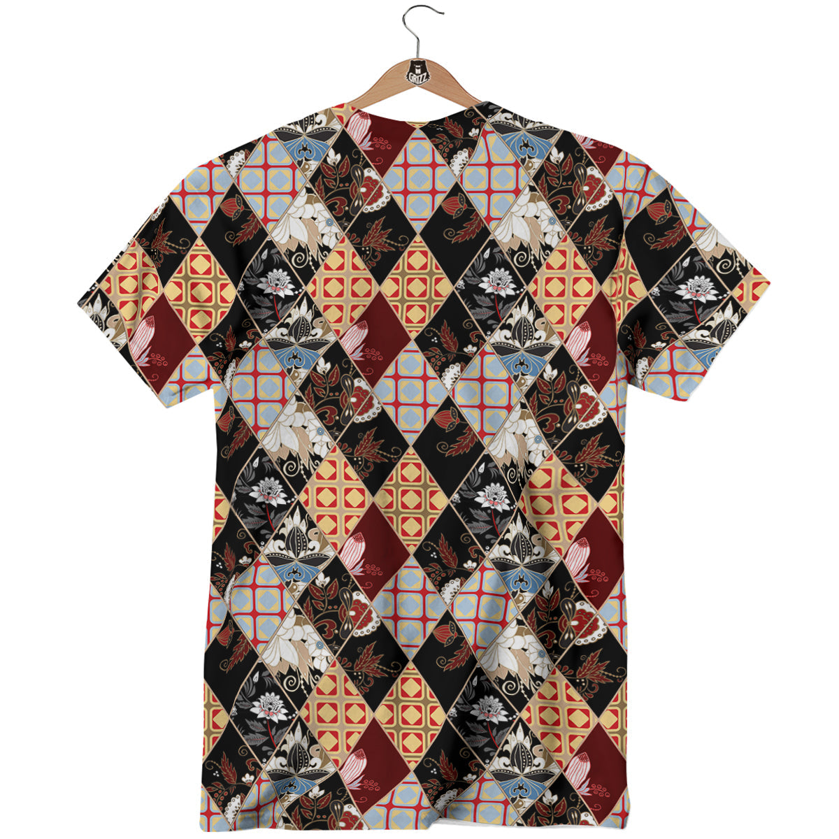 Abstract Patchwork Floral Print Pattern T-Shirt-grizzshop