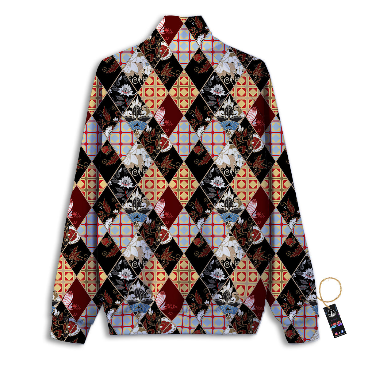 Abstract Patchwork Floral Print Pattern Track Jacket-grizzshop