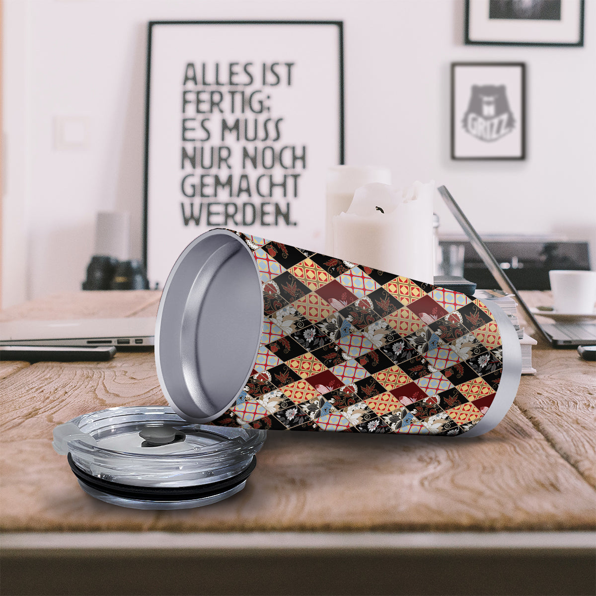Abstract Patchwork Floral Print Pattern Tumbler-grizzshop