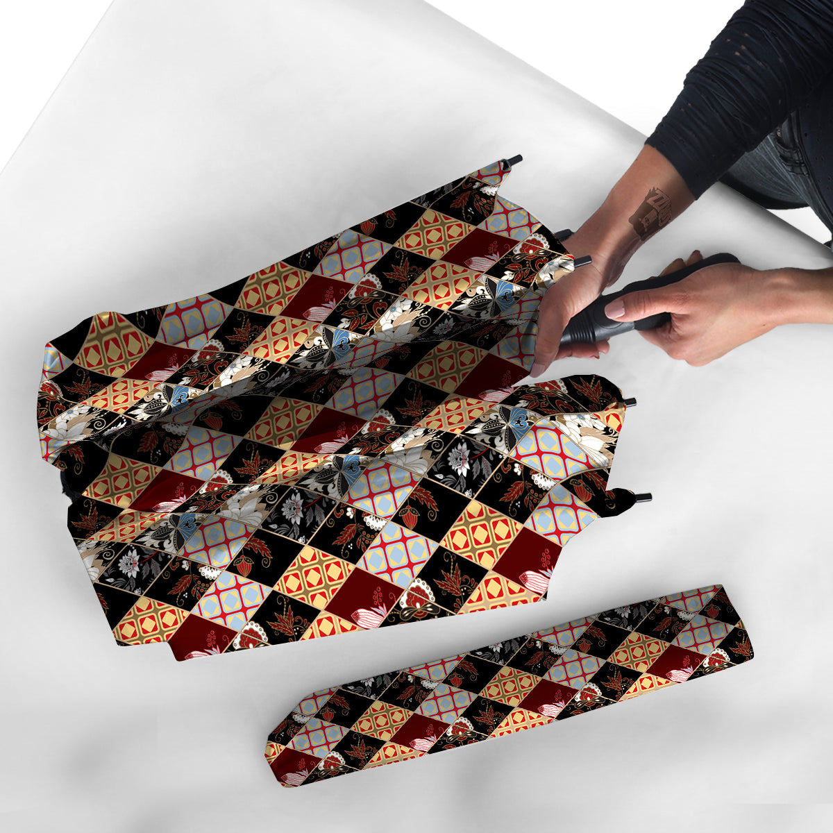 Abstract Patchwork Floral Print Pattern Umbrella-grizzshop