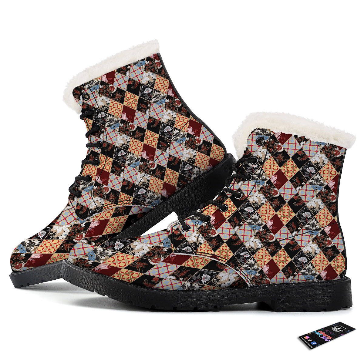 Abstract Patchwork Floral Print Pattern Winter Boots-grizzshop