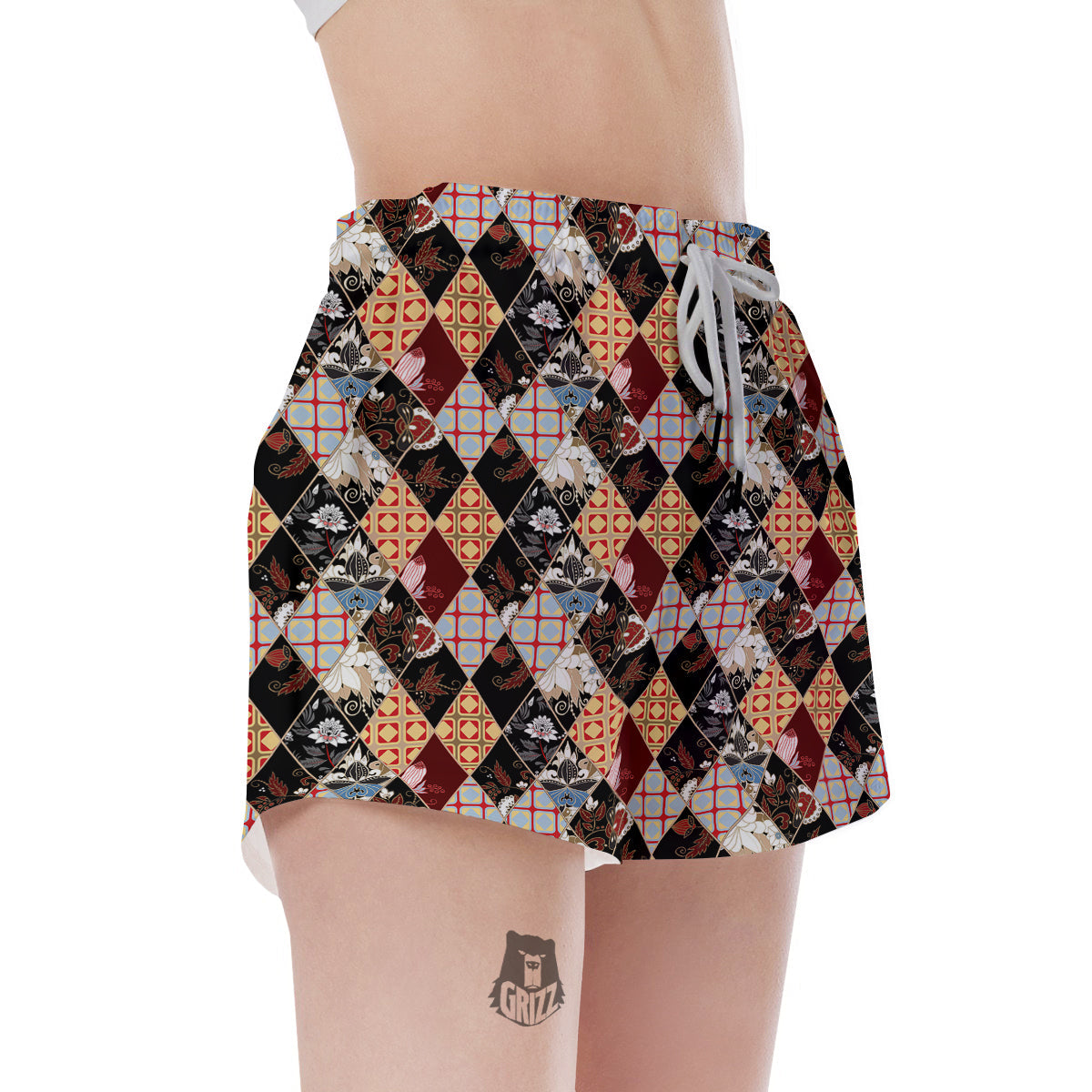 Abstract Patchwork Floral Print Pattern Women's Shorts-grizzshop