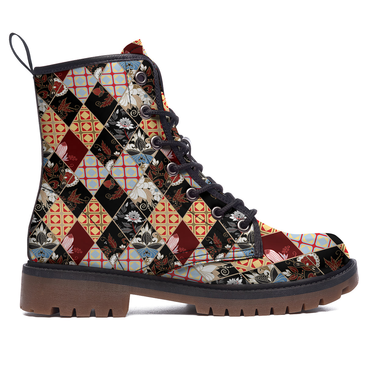 Abstract Patchwork Floral Print Pattern Work Boots-grizzshop