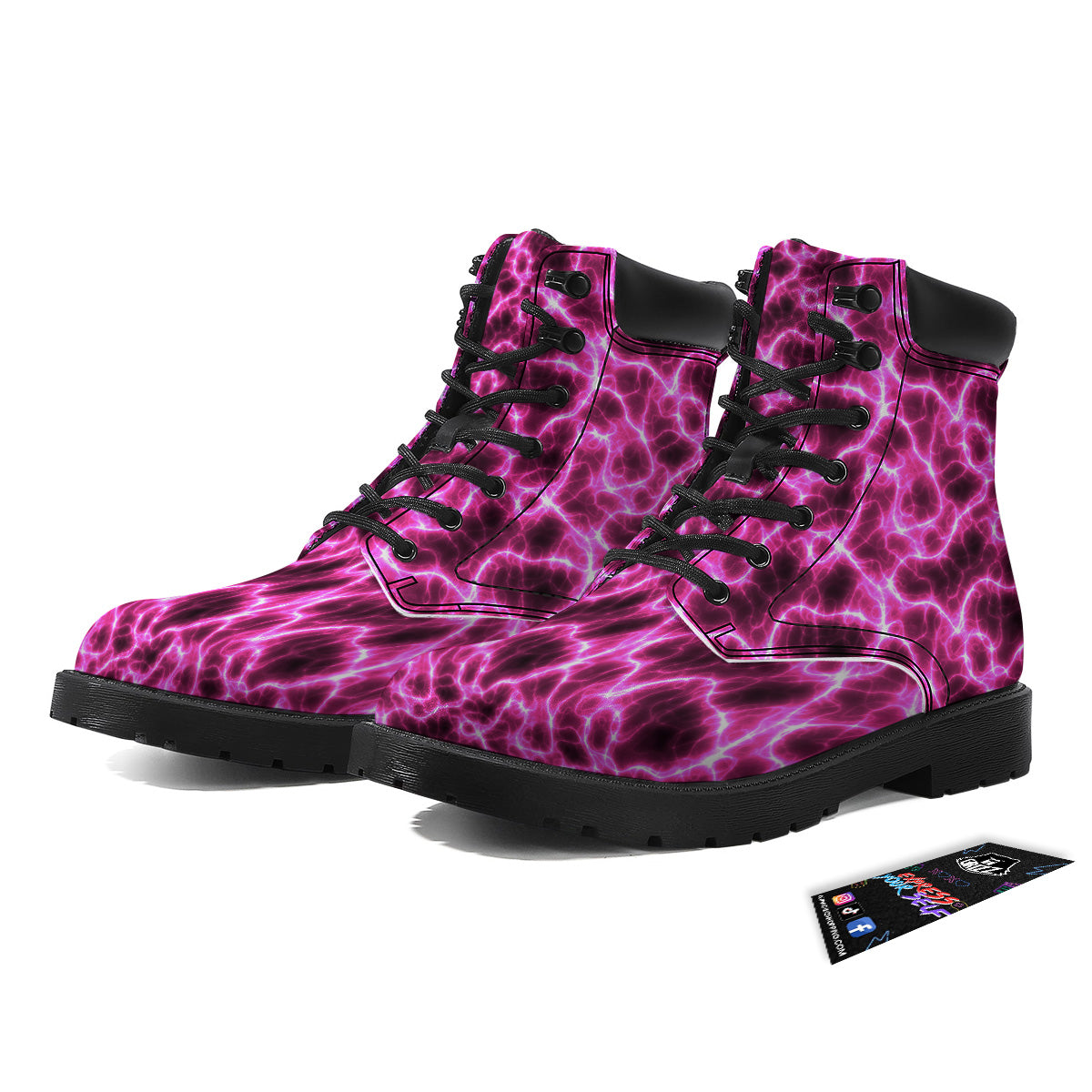Abstract Pink Electrical Sparks Print Pattern Boots-grizzshop