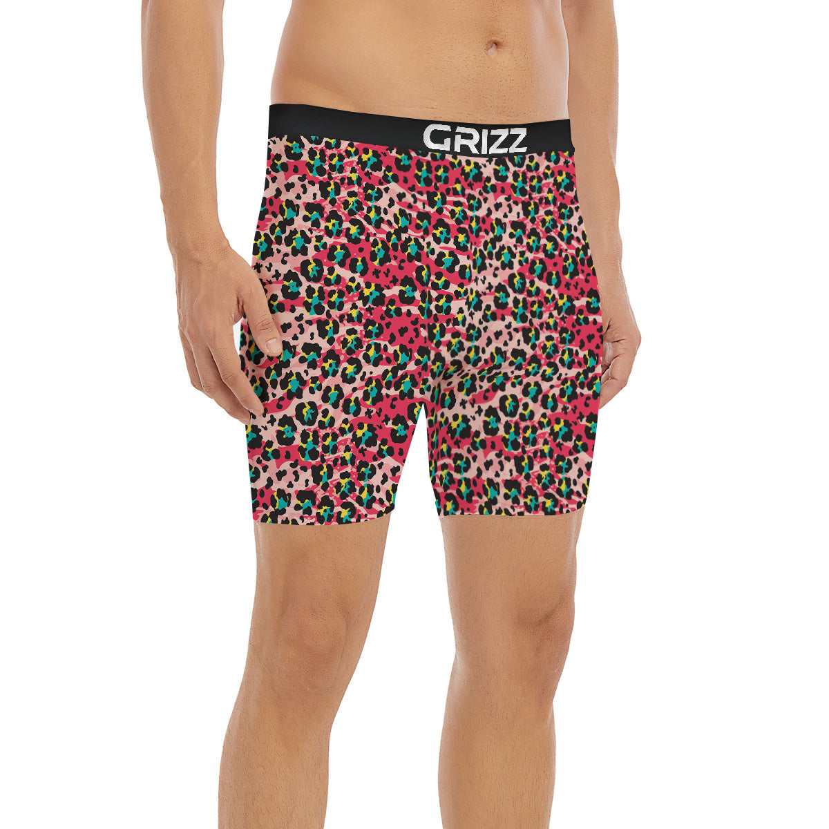 Abstract Pink Leopard Skin Print Pattern Boxer Briefs-grizzshop