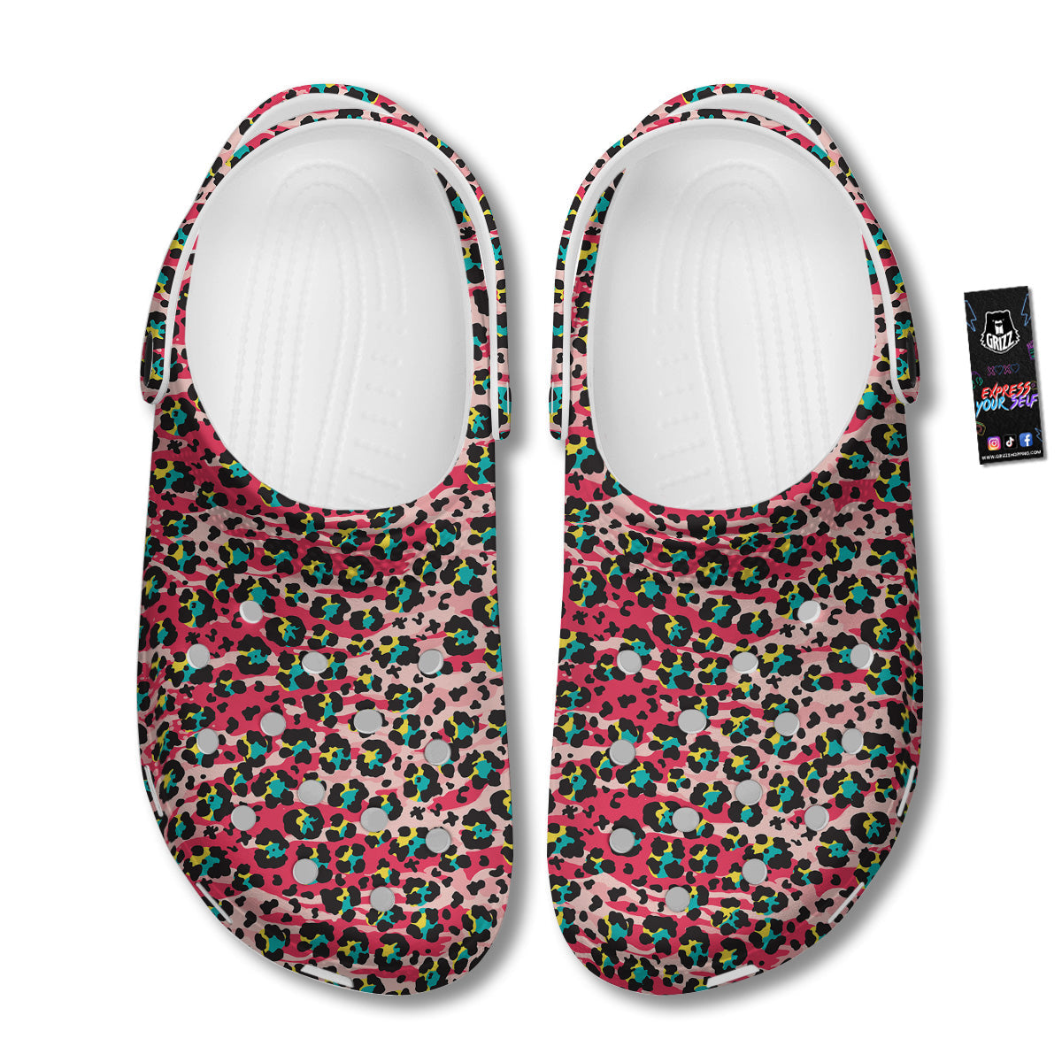 Abstract Pink Leopard Skin Print Pattern Clog-grizzshop