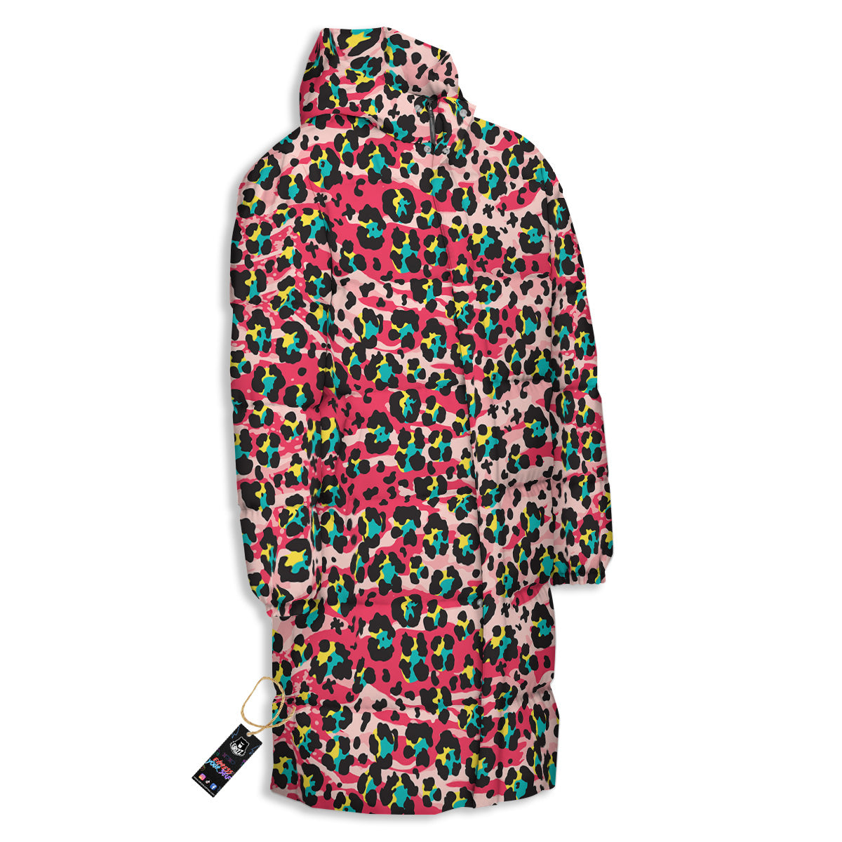 Abstract Pink Leopard Skin Print Pattern Long Down Jacket-grizzshop