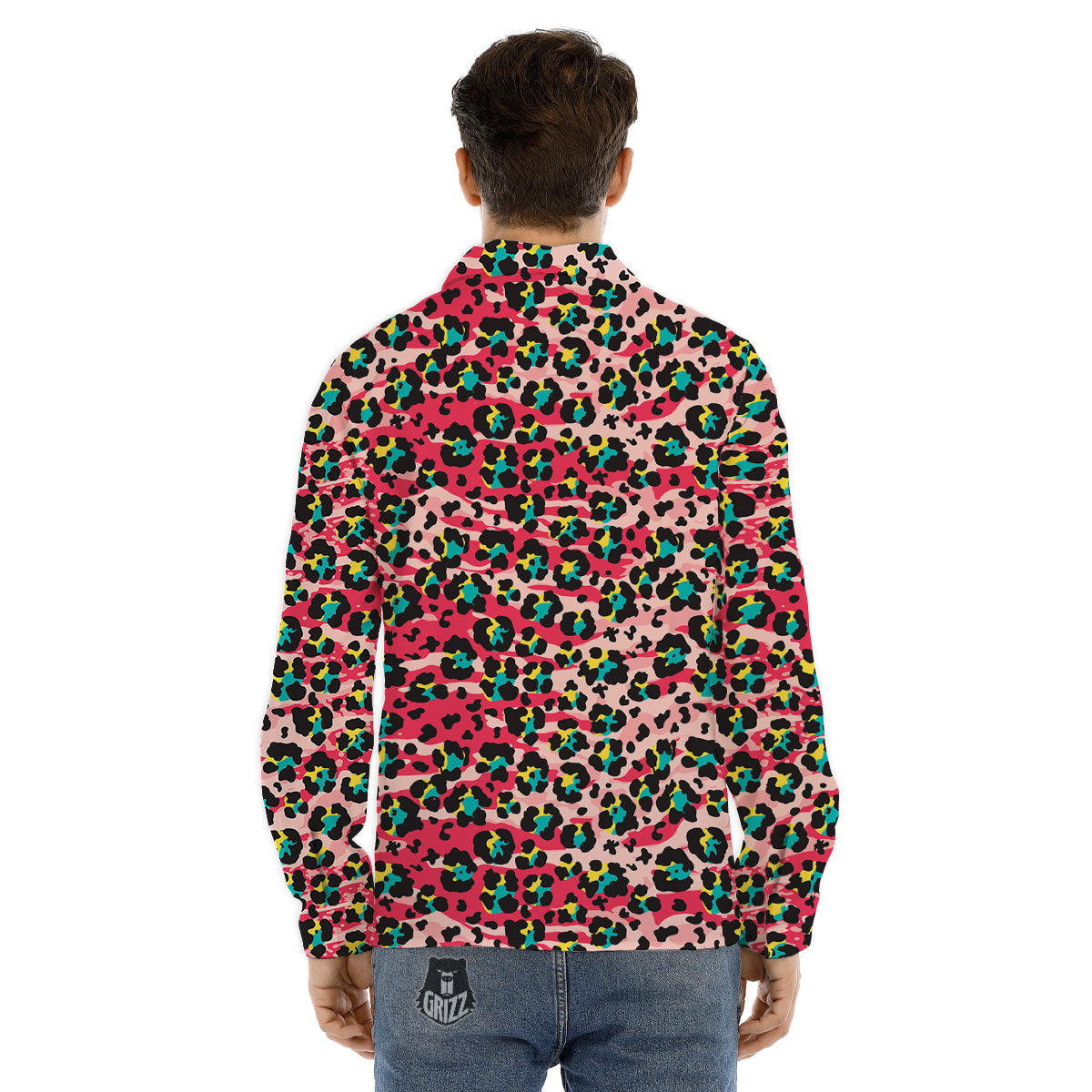 Abstract Pink Leopard Skin Print Pattern Men's Dress Shirts-grizzshop